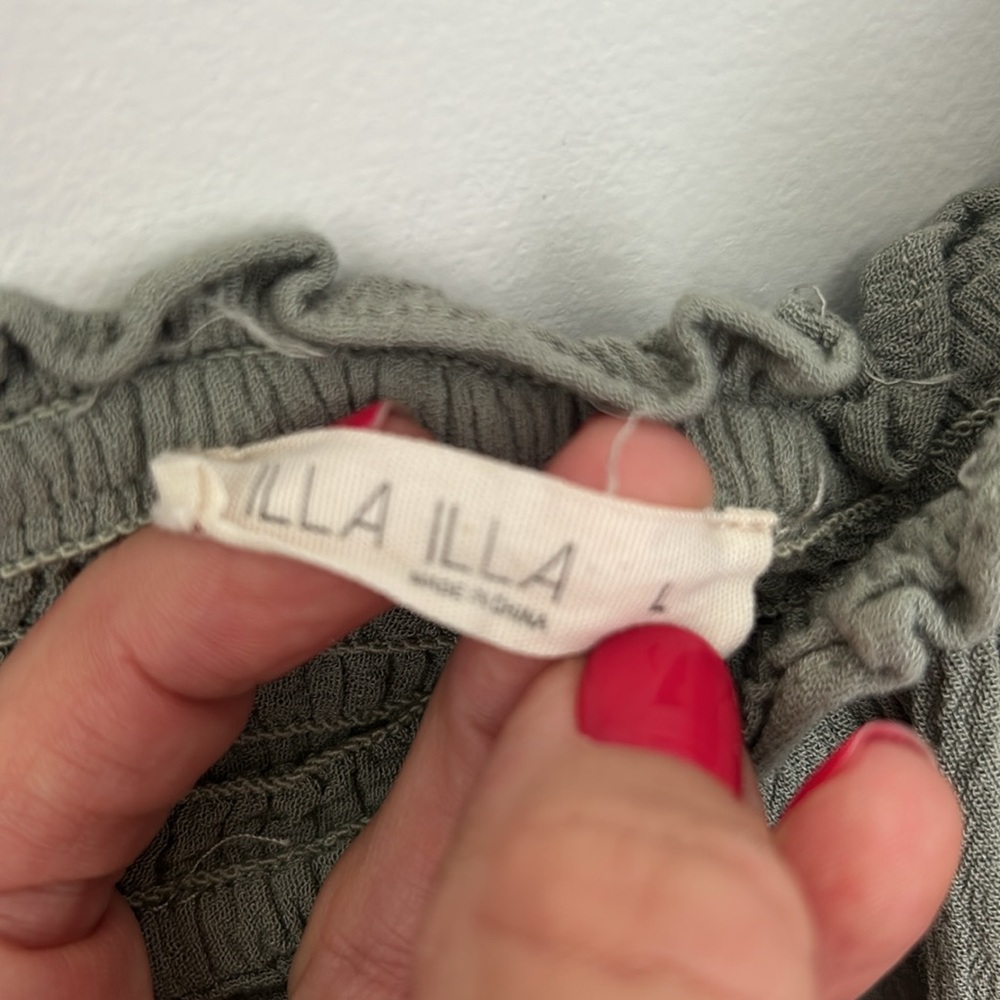 ILLA ILLA Olive Green Sleeveless Ruffle Pantsuit - Picture 3 of 5